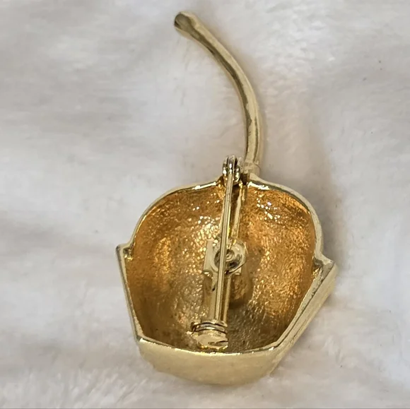 Vintage Piscitelli Cherry Cordial Brooch Gold Tone Fruit Pin - Picture 2 of 2